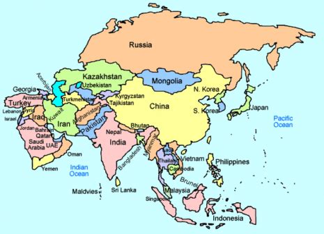 a map of asia with all the countries