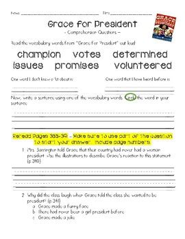 Grace for President Comprehension by Sarah Hofmeister | TPT