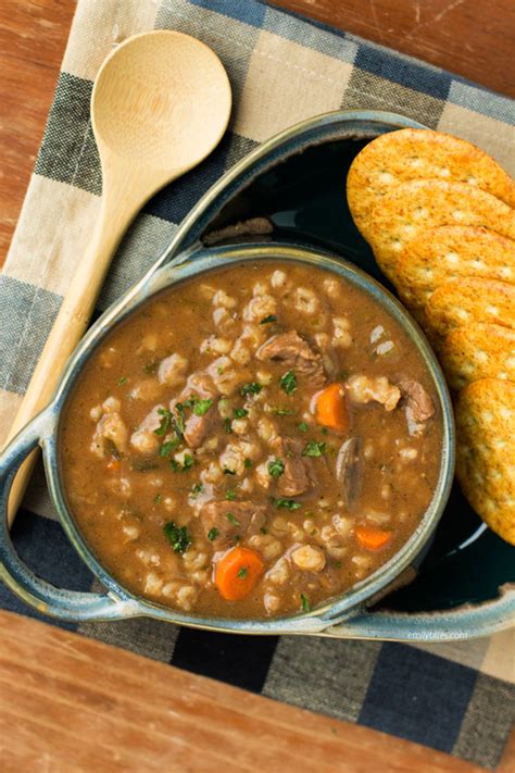 Slow Cooker Beef and Barley Soup - Emily Bites