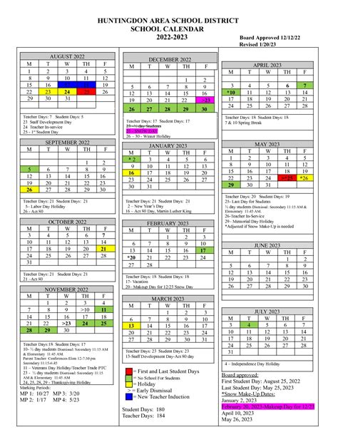 District Calendar – Huntingdon Area School District