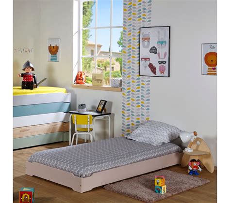 Pack Lit Enfant Empilable Avec Sommier Et Matelas Berry Bleu Tiksy ...