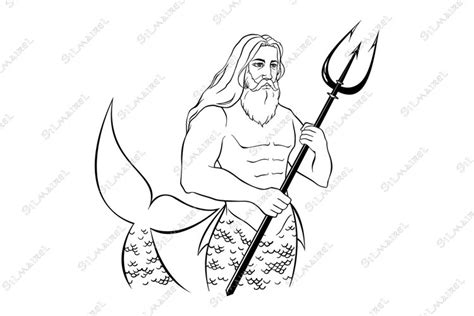 Poseidon, Neptune, Zeus - king God sketch vector line art