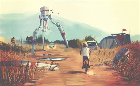 illustration, futuristic, robot, children, artwork, landscape, fan art, science fiction, digital ...