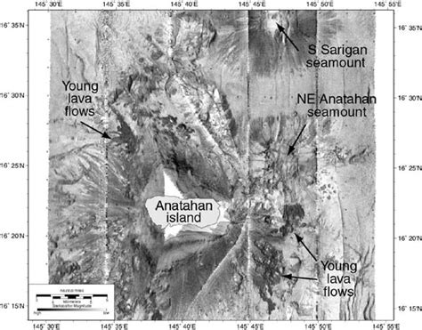 NOAA Ocean Explorer: Submarine Ring of Fire 2003: Map of MR1 sidescan sonar imagery around ...