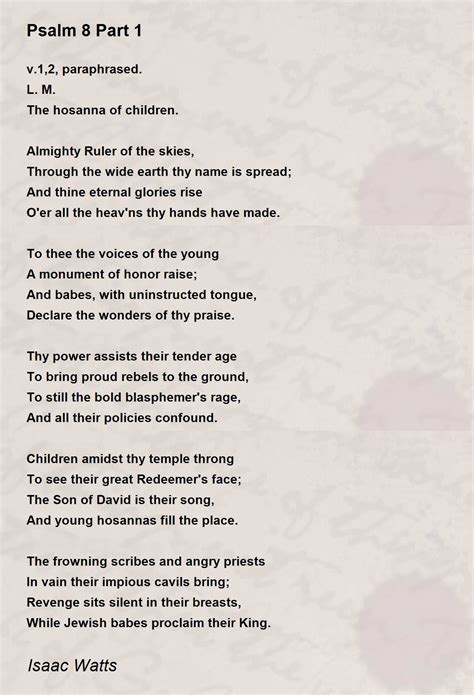 Psalm 8 Part 1 - Psalm 8 Part 1 Poem by Isaac Watts