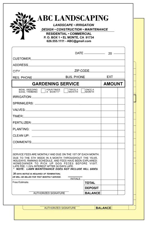 Landscaping Gardening Invoices Receipts 2 Part NCR Custom Printed w/your Info | APrinting