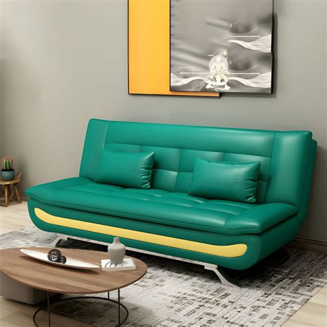 Mid Century Modern Sofa Bed with Tufted Back Armless Faux Leather Sofa - Red Foam 59"L x 33.5"W ...