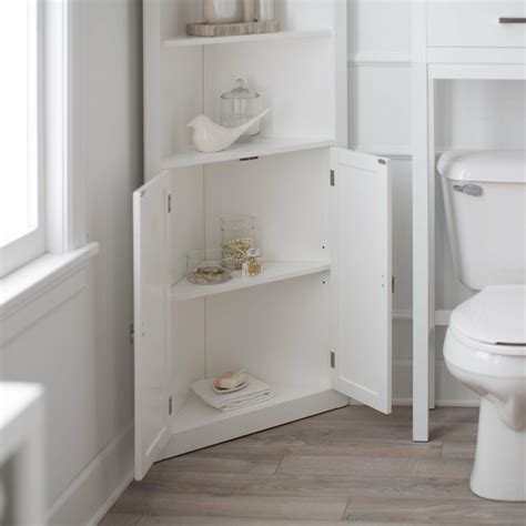 Classic White Freestanding Bathroom Corner Storage Cabinet Linen Storage Tower - Bath Caddies ...