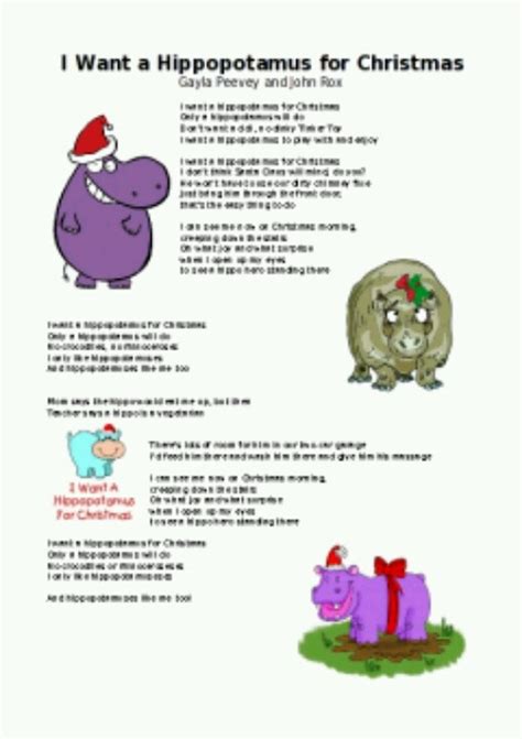 I Want A Hippopotamus For Christmas Lyrics Printable - Printable Word Searches