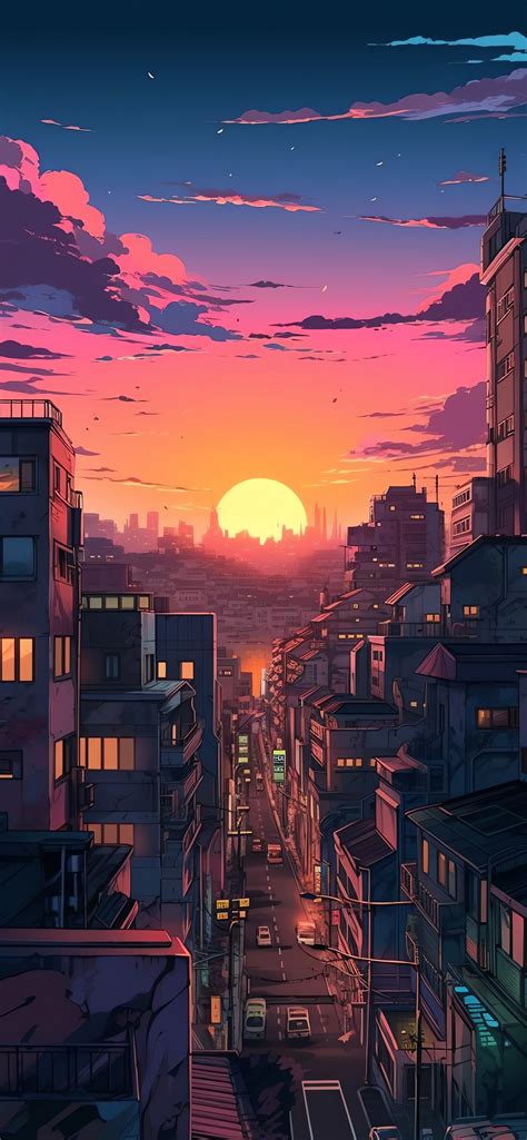 CITY SUNSET ANIME BACKGROUND WALLPAPER