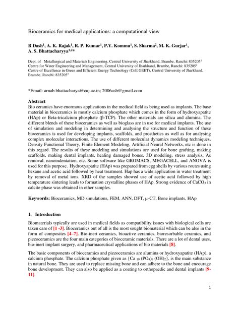 (PDF) Bioceramics for medical applications: a computational view