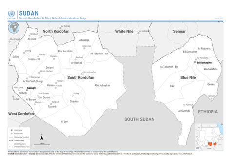 Sudan: South Kordofan & Blue Nile Administrative Map (October 2021) | OCHA