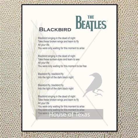 Blackbird Print the Beatles Beatles Lyrics From the White Album Beatles Gift Beatles Gift ...