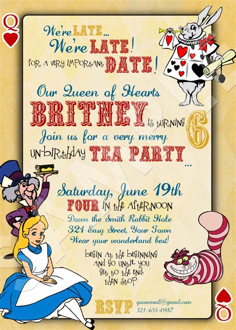 ALICE IN WONDERLAND Custom Birthday Invitation - Digital File, You Print - 5x7 - For Girls or ...