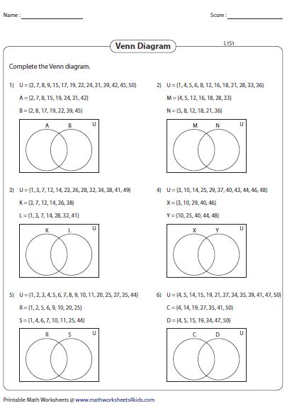 Venn diagram Worksheets