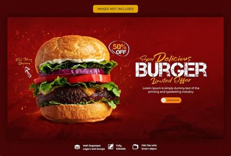 Free PSD | Delicious burger and food menu web banner template