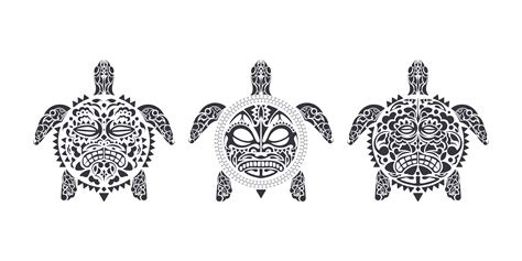 conjunto de tortugas en estilo de tatuaje polinesio tribal. máscara de caparazón de tortuga ...