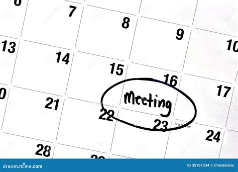 Word Meeting Written And Circled On Calendar Stock Images - Image: 35161334