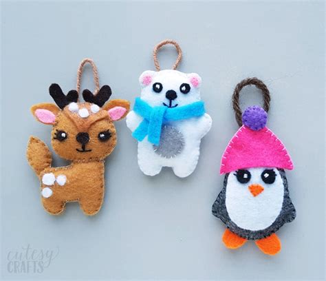 Felt Animal Christmas Ornaments with Free Patterns - Cutesy Crafts