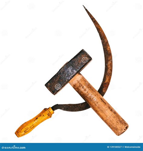 Old Hammer and Sickle. Symbolism of the USSR. Isolated on White. Stock Image - Image of steel ...