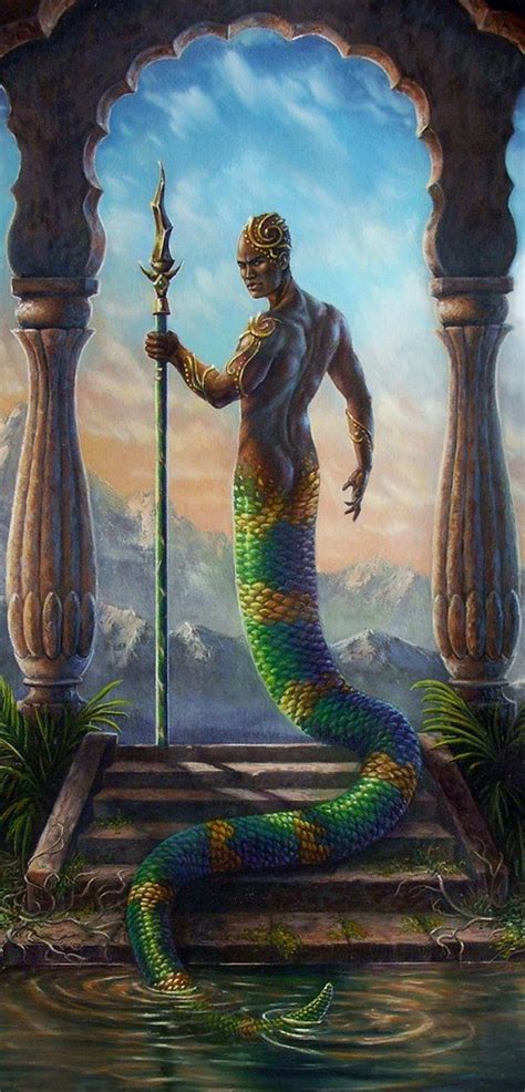 Fantasy Art, Print African Ethinic Temple Snake Naga Merman Mermaid Warrior, Wall Art, Wall ...