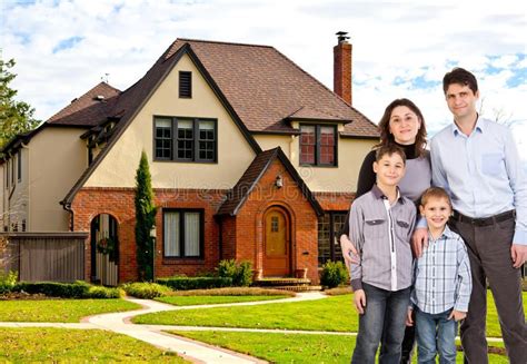 Happy family and house. Happy family in front of their house , # ...