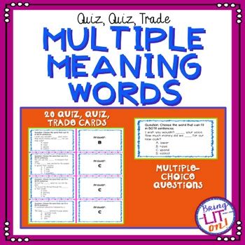 Multiple Meaning Words Quiz, Quiz, Trade Cards by Bring Lit On | TpT