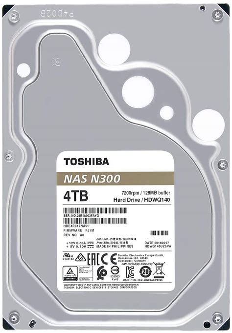 Toshiba N300 4TB NAS 3.5-Inch Internal Hard Drive - CMR SATA 6 GB/s 7200 RPM 128 MB Cache ...