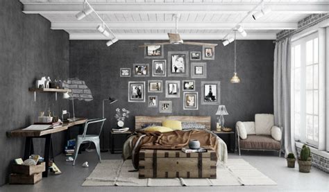 Trendy Industrial Bedroom Design with Gray and White Color Scheme - RooHome