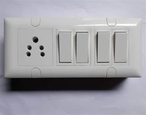 Switch Socket Combined Box (Modular) SIZE-6M | ONLY for Wall Mounted | 4 Switch (1 Way) 6Amp & 1 ...