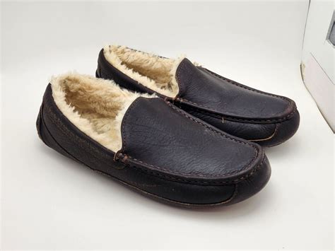 UGG Ascot Mens 10 Leather Slippers Moccasins Dark Bro… - Gem