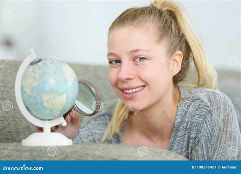 Woman Holding Magnifying Glass on World Map Stock Image - Image of concept, white: 198376481