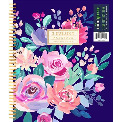 Mintgreen Spiral Notebook, College Ruled, 3 Subject, 105 Sheets, 8.5" x 10.5", Color Choice Will ...