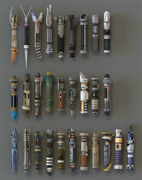 A Render of All (?) Currently Available Lightsaber Hilts | Lightsaber, Star wars light ...