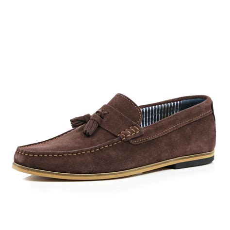 River island Brown Suede Tassel Loafers in Brown for Men | Lyst