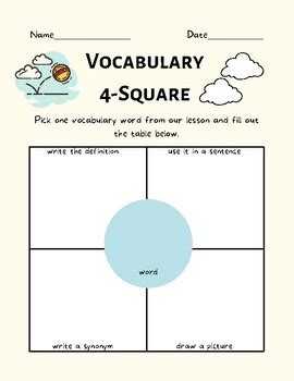 4-Square Vocabulary by Crafty Teaches 4 You | TPT