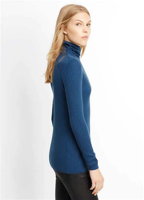 Vince Skinny Rib Turtleneck Sweater in Teal (Blue) - Lyst