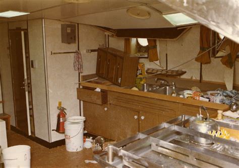 Interior view of the damaged stern trawler "Pennyhope" at Marystown ...