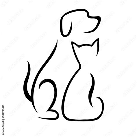 Silhouette of a dog and a cat. Linear tattoo style. Design suitable for ...