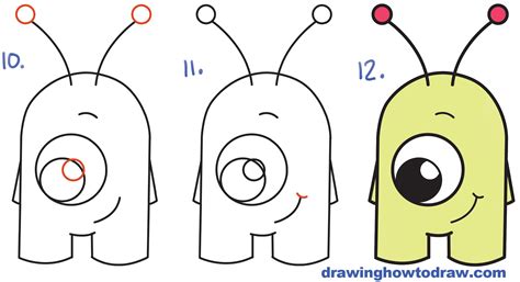 How to Draw Cute Cartoon Alien from Numbers "16" Easy Step by Step ...