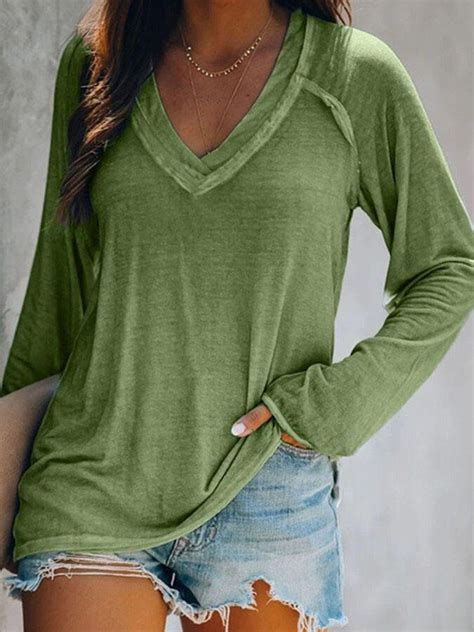 Solid Color Casual V-Neck T-Shirt