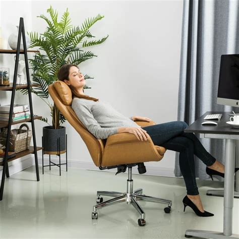 Glitzhome Leatherette Office Chair Adjustable Height Swivel Executive Chair, Camel - Walmart.com ...