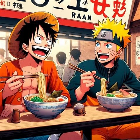 Free download Naruto and Luffy eating Ramen together rdalle2 [1024x1024] for your Desktop ...