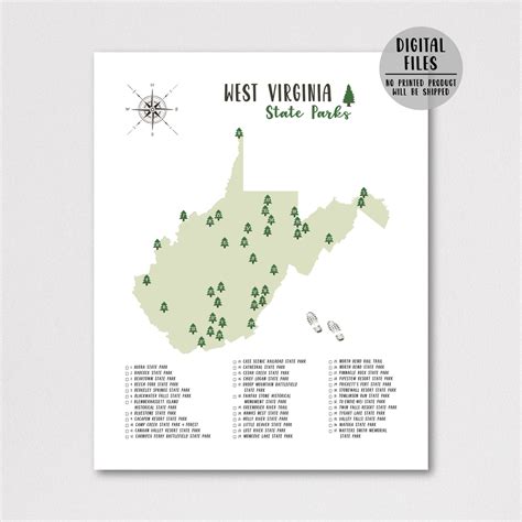 West Virginia State Parks Map | West Virginia Map | Gift For Hiker ...