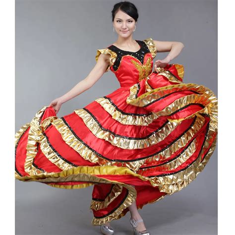 Group Spain dance big swing red dance dress flamenco dance stage performance dress costumes-in ...