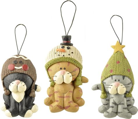 Set of 3 Resin Cat Christmas Tree Decorations Ornaments: Amazon.co.uk ...