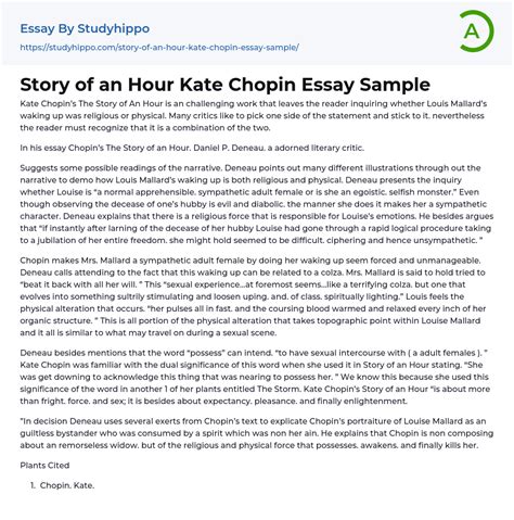 Story of an Hour Kate Chopin Essay Sample | StudyHippo.com