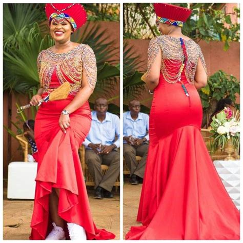 Clipkulture | Zulu Bride In Red Traditional Wedding Dress, Isicholo Hat ...