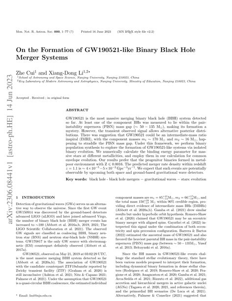 (PDF) On the Formation of GW190521-like Binary Black Hole Merger Systems