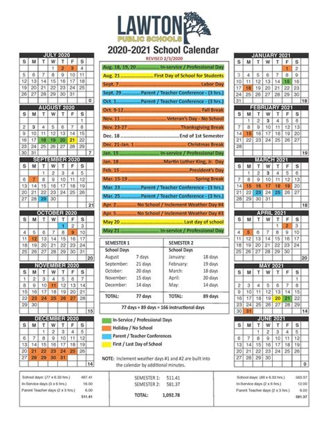 2020-2021 LPS School Calendar | Lawton Public Schools